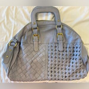 Elegant Yoki Gray Woven Leather Handbag